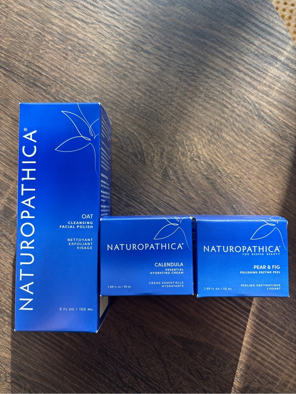 Naturopathica bundle; oat cleansing facial polish,calendula cream, pear&fig peel